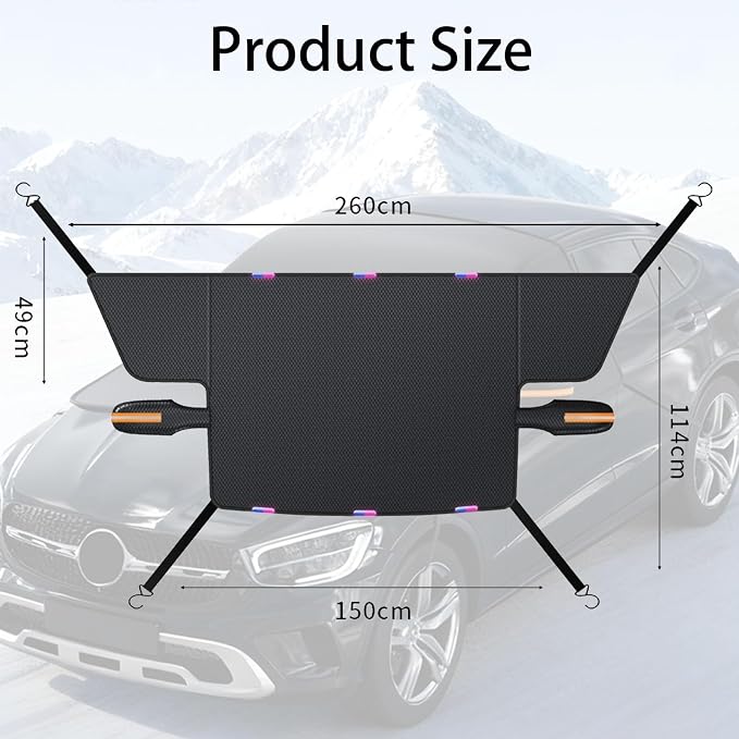 Windshield Cover for Ice and Snow, Winter Summer Sunshade with Thickened 600D Oxford Fabric, Universal Car Frost Shield Snow Cover Windshield Protector Yellow Earmuffs with Four Straps