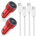 Fast Car Charger for iPhone 16,USB C Charging iPhone 2Pack Dual USB C Port Car Charger Block Cigarette Lighter Adapter Plug with Woven Braided USBC to USBC Cord for iPhone 16/16 Pro/15/iPad(Red)