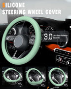 Car Steering Wheel Cover, Thin Anti-Skid Silicone Steering Wheel Cover for Men & Women, Universal Automotive Interior Accessories for Most Cars (Light Green)