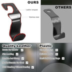 Car Seat Hooks for Purses and Bags, 4 Pack Car Purse Holder for Grocery Bag Handbag Clothes, Metal Headrest Hooks Covered by Leather, Black Red