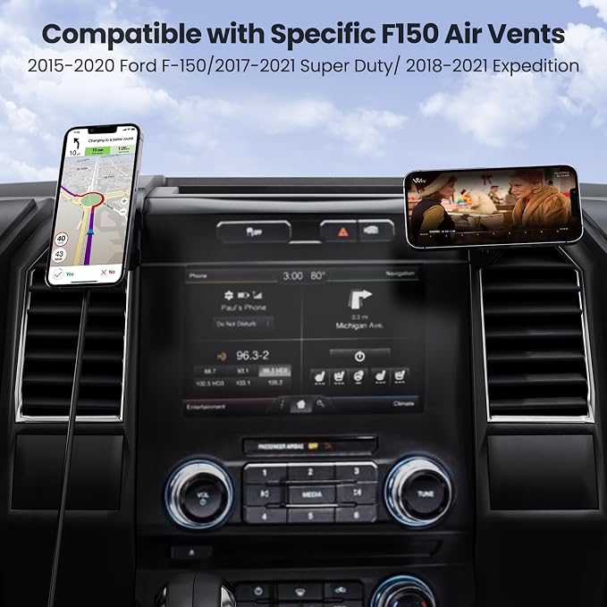 Wireless Charger Magnetic Vent Phone Mount Compatible with 2015-2020 Ford F-150, 2017-2021 Super Duty & 2018-2021 Expedition Metal Phone Holder Cradles Bracket Stand for All Smartphone