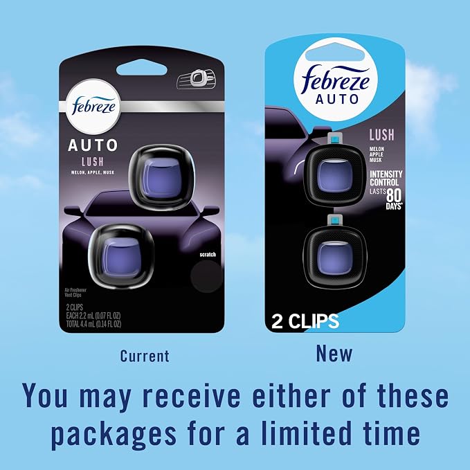 AUTO Air Freshener, Odor-Fighting Automotive Vent Clip, Lush Scent, 8 Count
