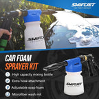 Car Wash Foam Gun + Microfiber Wash Mitt - Foam Cannon Works with Any Soap - Garden Hose Car Foam Sprayer - Car Wash Kit - Car Accessories Foam Blaster (Blue Foam Gun with Mitt)