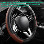 Car Steering Wheel Cover, 15 inch Carbon Fiber Microfiber Leather Elastic Steering Wheel Protector, Breathable Anti-Slip Comfortable Steering Wheel Covers for Most Cars (Black&Khaki, AD)