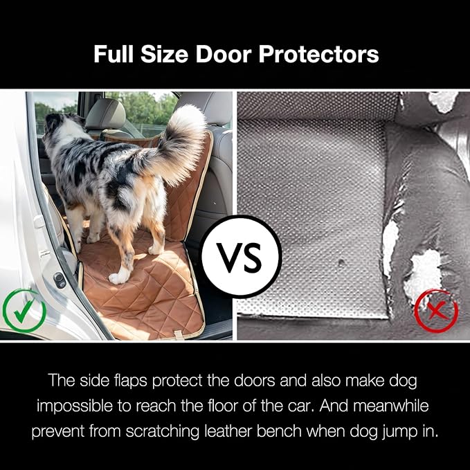 56"Wx60"L Dog Car Seat Cover for SUV & Truck, Heavy Duty 900D Waterproof Pet Hammock with Mesh Window, Odorless Scratchproof Backseat Protector for Large Dogs, Fit Model Y, F-150, RAV4 - Brown