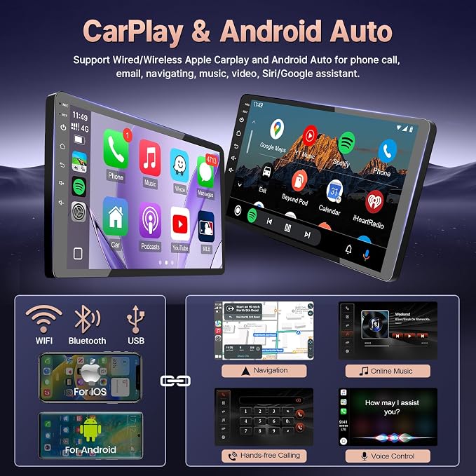 2+32GB Upgrade Android Radio for Honda Civic 2006-2011 with Carplay Android Auto, 10.1" Touchscreen Head Unit for Honda Civic with in-Dash GPS, BT, WiFi, SWC, FM + Camera- Fit Large Screen