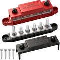 250A 12V Bus Bar Marine, 1/4" Power Distribution Block, Battery Buss Bar, Automotive Busbar Terminal Block for Car and Boat, 6 x 1/4"(M6) Studs (Black+Red)