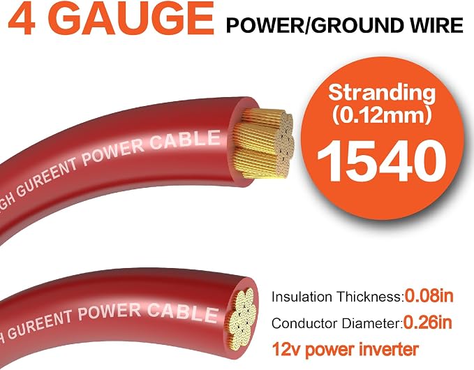 4 Gauge Wire (25ft Each - Red/Black) Copper Clad Aluminum CCA with Cable Cutter,Lugs Terminal Connectors and Heat Shrink Tube - Battery Power/Ground Cable,Car Audio Speaker,RV Trailer Amp Wiring kit