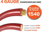 4 Gauge Wire (25ft Each - Red/Black) Copper Clad Aluminum CCA - Primary Automotive Wire,Car Amplifier Power & Ground Cable, 20PCS Lugs Terminal Connectors,20PCS 3:1 Heat Shrink Tubing