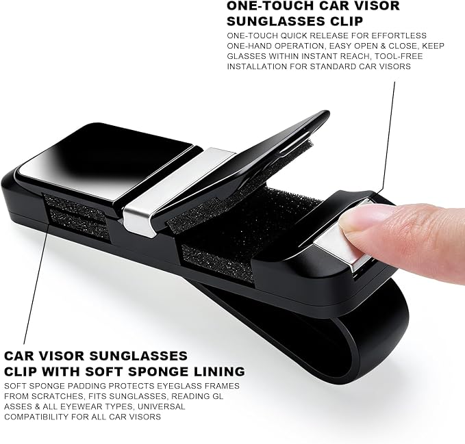 2 Pack Sunglasses Holder for Car, One-Handed-Operation Visor Sunglass Holder Clip, Easy Access Storage for Driving,Universal Fits (Double Holder - Black)
