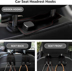 4 Pack Black Leather Car Headrest Hooks Purse Bag Storage Holders for Car Seats