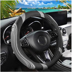 15 Inch Car Leather Steering Wheel Cover, Automotive Accessories Elastic Breathable Anti-Slip Soft Wheel Protector Fits Men and Women, Suitable for SUVs, Trucks, Vehicles and RVs (Light Gray)