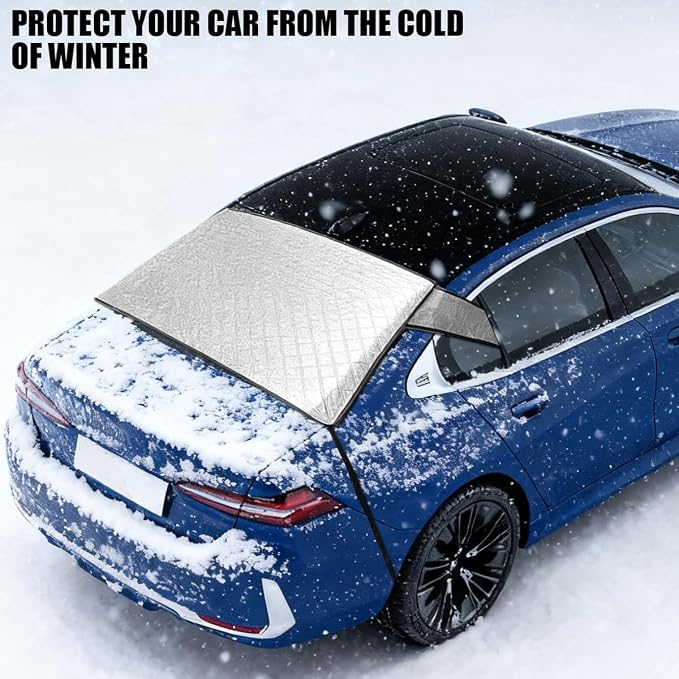 Zpana Car Magnetic Rear Windshield Snow Cover, Vehicle Rear Window Frost Cover with Elastic Strap, Automotive Windshield Protector for Ice and Snow, Universal for Most Sedan SUV