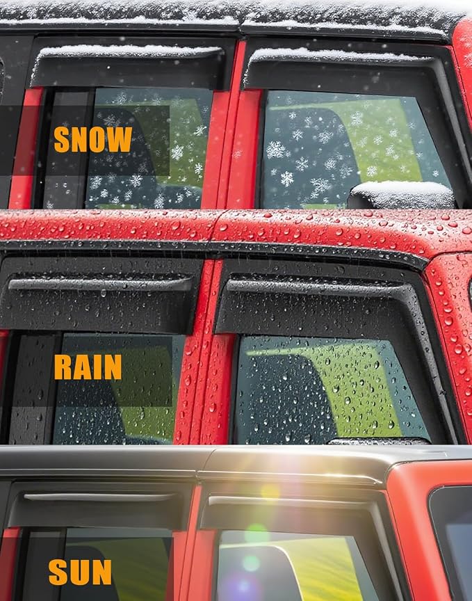 Tape-On Side Car Window Visors Rain Guards for 2018-2025 Jeep Wrangler JL 4 Door Smoke Tinted Vent Deflector Sun Shades
