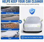5-Layer Heavy Duty Car Cover for Sedans (185"L x 74"W x 60"H) | Waterproof Vinyl Outer,All-Weather Outdoor Indoor | Windproof Straps, Mirror Pockets, Door Zipper | UV Snow Rain Dust Protection