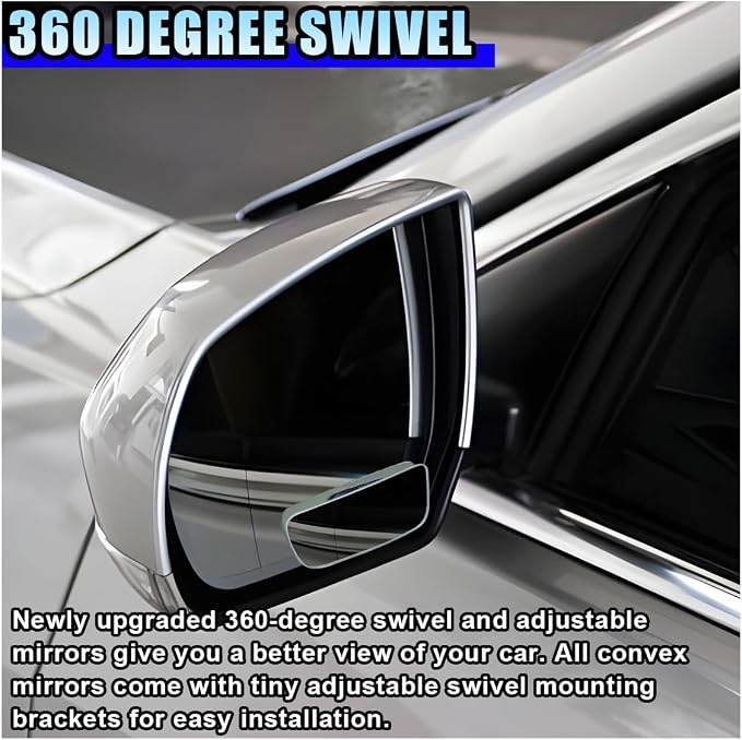 2PCS Rectangle Blind Spot Mirror for Car, Frameless Adjustable Wide Angle Mirror, Universal Side Rear View Mirror, Stick-on Design, HD Glass Convex Mirror for Cars, Trucks, SUVs (Frameless)