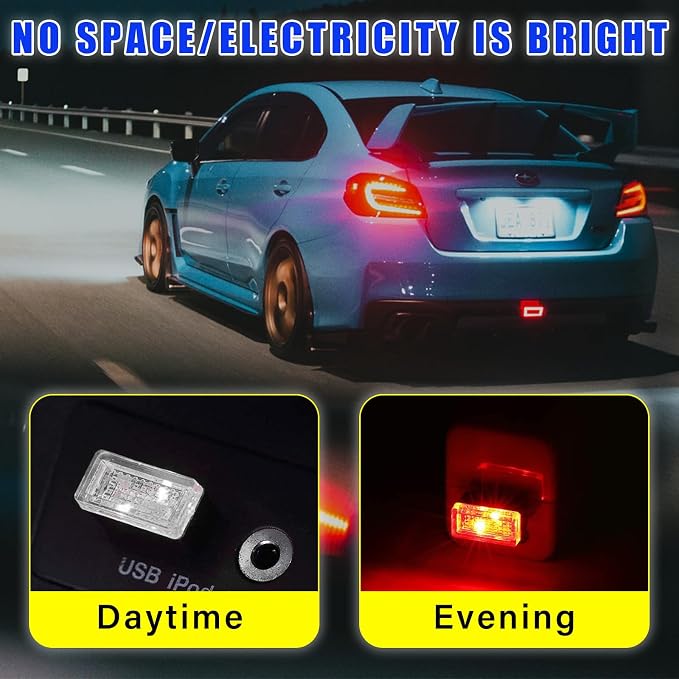 4 PCS USB LED Car Interior Atmosphere Lamp, Plug-in USB Decor Night Light, Portable Auto Ambient Lighting Kit, Universal Vehicle Interior Accessories for Most Cars (Red)