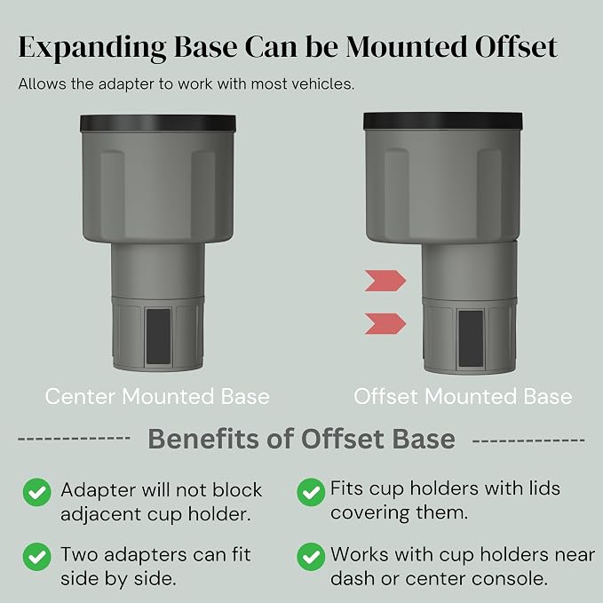 Car Cup Holder Expander Adapter for Large Water Bottles - [Patented & Upgraded] - Holds: Hydro-Flask, Yeti, Nalgene, Owala, 32-40oz - Adjustable Expandable Insert Extender - Universal (Gray)