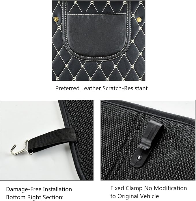 Childproof Back Kick Pad Scratch Protector Leather Storage Pockets for Family Travel Kick Mat