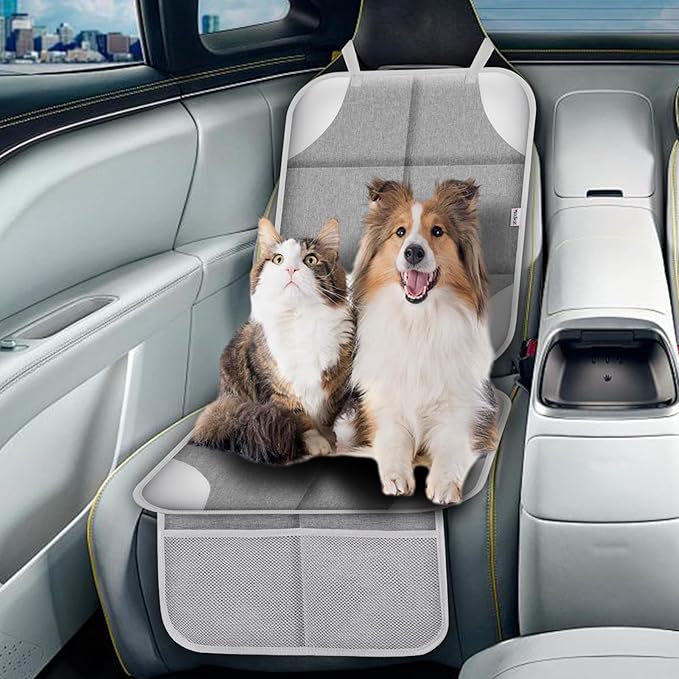 Car Seat Protector for Child Car Seat, Durable 600D Fabric Waterproof Car Seat Cover with Thick Pad Non-Slip Backing，No Imprints (Silver Gray-2pcs)