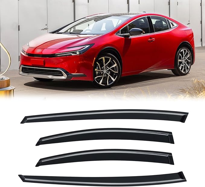 Rain Guards for Toyota Prius 2023-2026 & Prius Prime 2023-2026, Out-Channel Window Visor Shields Vent Deflector Shade Wind Dark Smoke 23 24 25, Tape-On Outside-Mount, 4PCS