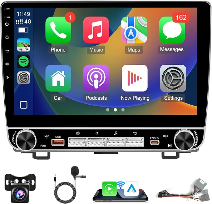 4+64G Car Radio for Honda CRV 2007-2011 Stereo with Wireless Carplay Android Auto, 10.1'' Touchscreen for Honda CRV GPS Navigation Bluetooth WiFi Rear Camera FM Mirrorlink Split Screen SWC