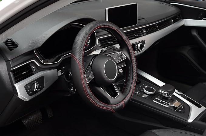 Microfiber Leather Auto Car Steering Wheel Cover, Universal Fit 15 Inch Anti-Slip Wheel Protector, Black