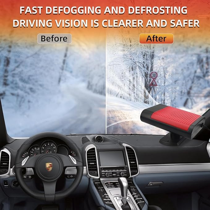 12V Car Heater, Portable Car Heater Portable Car Heater and Defroster Windshield DefoggerThat Plugs into Cigarette LighterWindshield Defogger and Defroster (Red)
