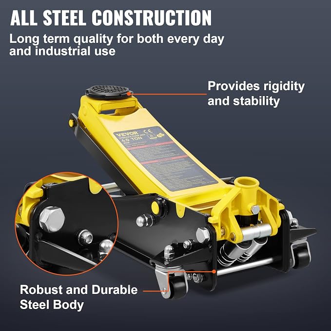 4 Ton Low Profile, Heavy-Duty Steel Racing Floor Jack with Dual Pistons Quick Lift Pump, Lifting Range 3.94"-20.98"