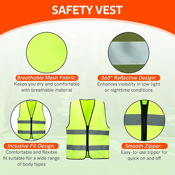 2 Pack Emergency Warning Triangle and Reflective Safety Vest Set – Foldable Reflective Roadside Triangles, Essential Car Emergency Kit for Vehicle Breakdowns and Road Safety