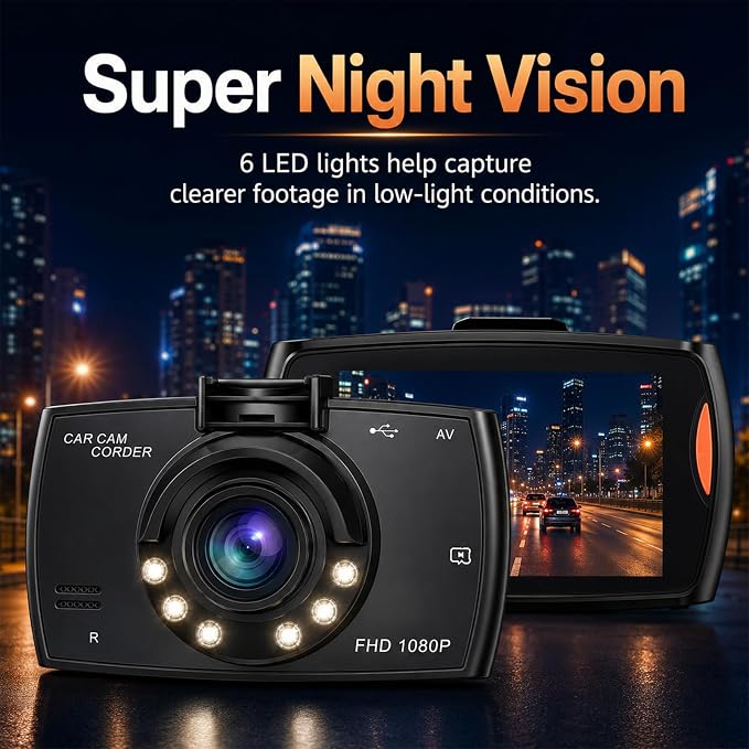 2.4-inch 1080p High-Definition Dash cam for Cars with Super Night Vision, 24-Hour Video Recording, 120° Large Wide-Angle, G-Sensor Parking Monitoring Loop Video Motion Detection