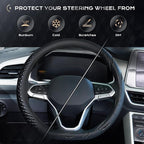 Coverado Car Steering Wheel Cover, Nappa Leather Black Steering Wheel Covers, Universal 14-15 inch, Anti-Slip, Breathable Steering Wheel Protector for Women Men