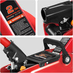 DNA Motoring 2 Ton Car Jack and Stands Kit 2T(4000 lbs) Capacity Low Profile Hydraulic Trolley Service/Floor Jack with 2 Ratchet Stands Combo for Home Garage Shop, Red, TOOLS-00476-RD