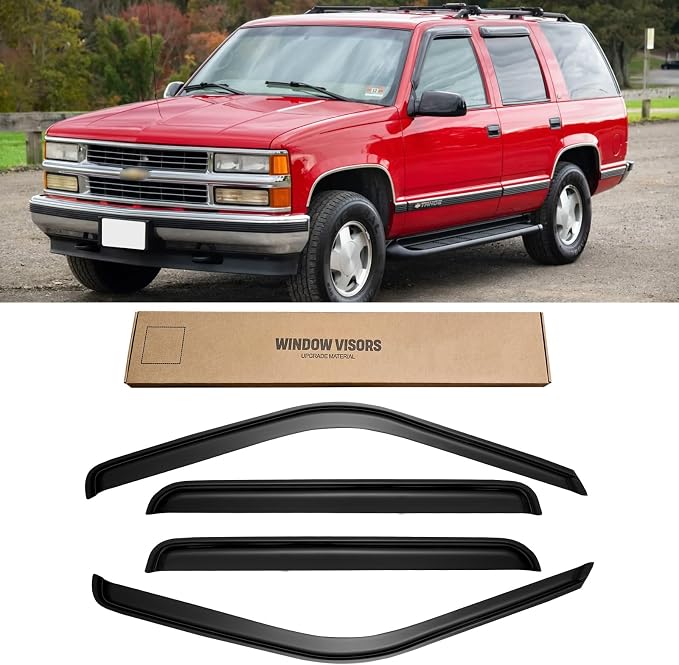 Window Visors for 1995-2000 Tahoe/Yukon, 1992-1999 Suburban, Chevy/GMC C/K 1500/2500/ 3500 for Crew Cab 1992-2000, Rain Guards Vent Deflector Shade Smoke for 1999-2000 Escalade, Tape-On, 4PCS
