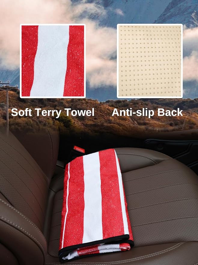 2PCS Terry Cloth seat Cover Universal Waterproof Car Sport Towel Seat Cushion Non-Slip Sweat-Absorbent Towel Cloth Suitable for Gym Workout, Universal Fit for Car SUV Van-Flag
