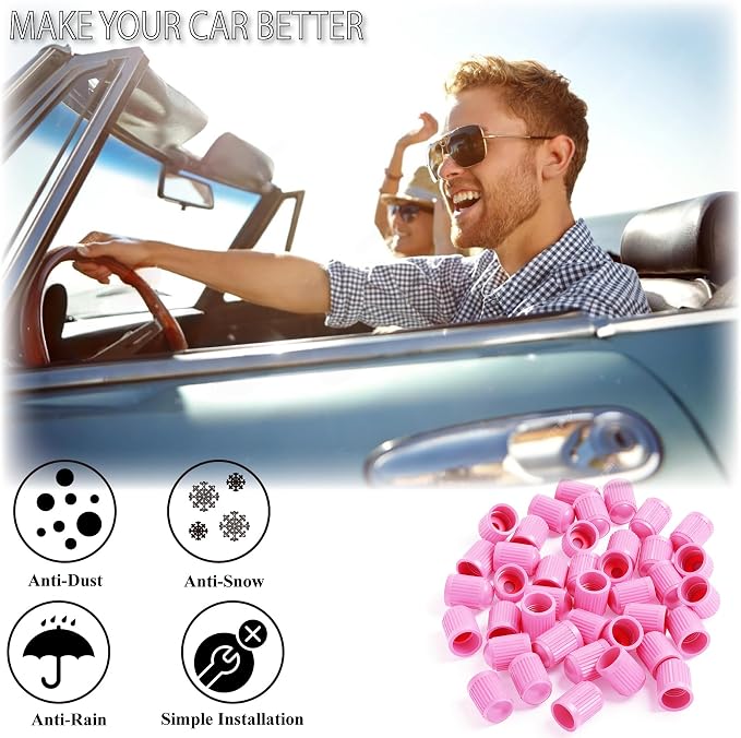 30PCS Tire Valve Stem Caps, Corrosion Resistant, with O Rubber Ring, Airtight Seal Heavy Duty Dustproof Tire Valve Stem Covers for Cars, SUV, Trucks, Bikes, Motorcycles, Bicycles(Pink)