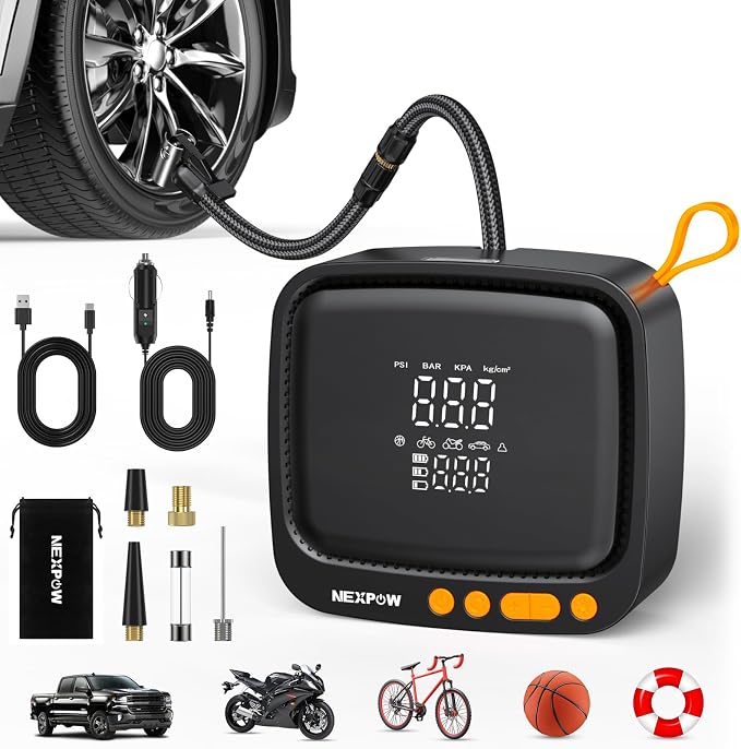 Tire Inflator Portable Air Compressor, 180 PSI Cordless Air Pump for Car Tires with Digital Pressure Gauge & Auto Shut-Off, Air Compressor Portable for Car, Motorcycle, Bicycle, Ball, Orange