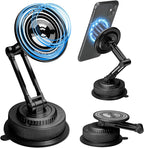 PIEPIE All-Metal Alloy Long Arm Magnetic Suction Cup Car Phone Mount(Black) | Strong Powerful Magnetic Heavy-Duty Windshield Dash 360° Mechanical Rotation Cell Mobile Phone Vehicle Bracket for All Cars
