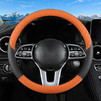 Car Leather Steering Wheel Cover - Panapi Material, Universal 14.5-15 Inch Leather Anti-Slip Breathable Auto Steering Wheel Covers for Men Women (Chessboard-Orange)