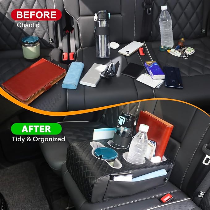 Back Seat Cup Holder for Car, Truck Bed Organizer, Car Truck Boat Organizer, Couch Cup Holder Expander Tray Holds Fit for Coffee Drink Food Snacks Remote with Side Pockets