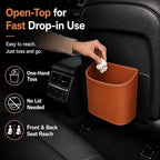 Leather Car Trash Can – Leakproof & Easy-to-Clean Car Trash Bin for Luxury Cars, SUVs & Trucks | Includes 60 Custom Liners, Secure Hook, Easy Install, Brown
