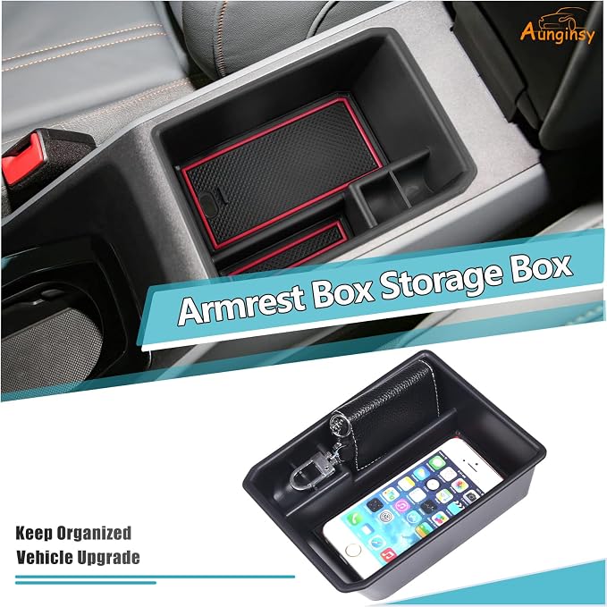 Armrest Storage Box Compatible with Audi Q4 E-Tron 2022 2023 2024 2025, Car Center Console Organizer Tray Armrest Box Insert Coin Container ABS Interior Accessories, Without Door Lock