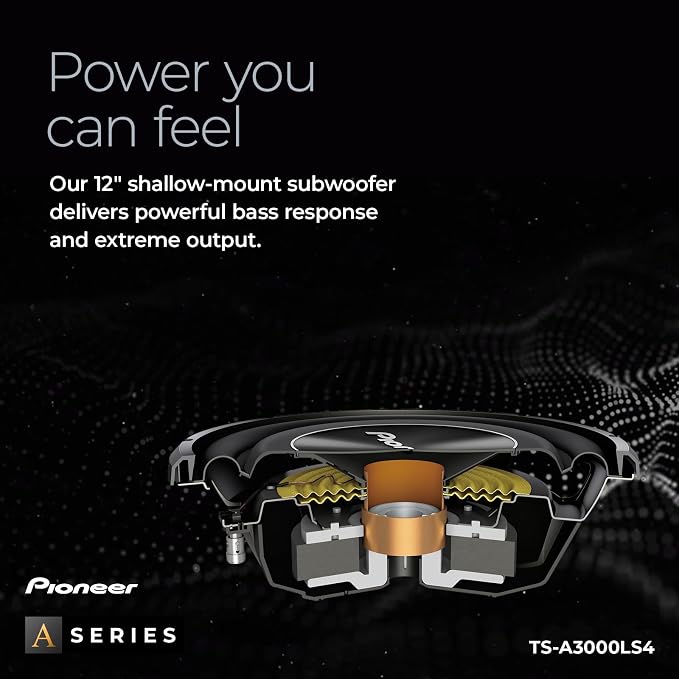 A-Series TS-A3000LS4 12” Subwoofer – 1500W Max, Shallow-Mount Design, Deep Bass in Tight Spaces, Compact, Slim, Truck/Car Subwoofer