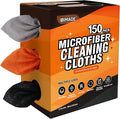 Microfiber Cleaning Cloth, 150 Pack Reusable Paper Towels Microfiber Towels for Cars Lint Free Shop Rags with Box for Home Kitchen Automotive, 11"x 9", Grey & Orange & Black