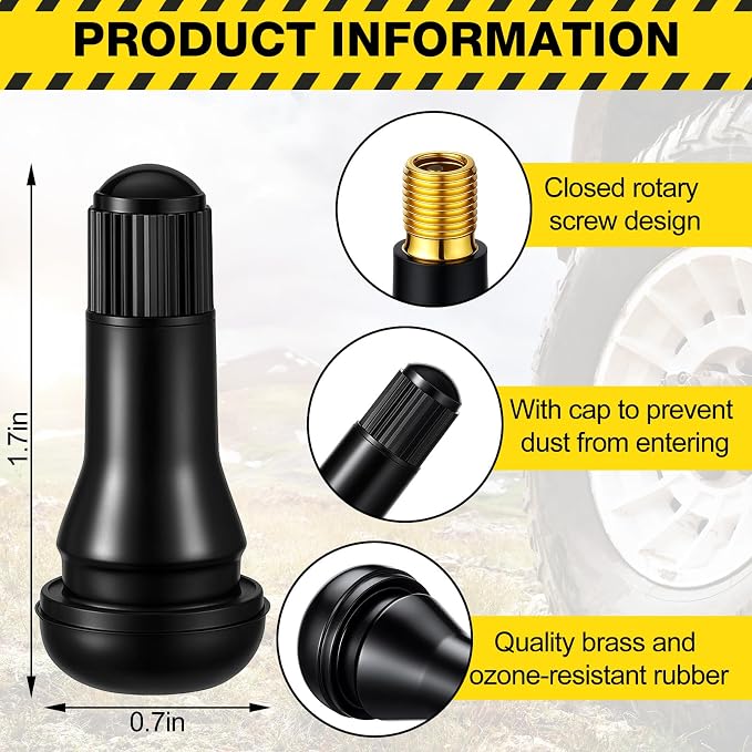 50 Pieces TR413 Valve Stems Tubeless Bulk Rubber Snap-in Valve Stems for 0.453 Inch Rim Holes, Black Standard Length Replacement Tool for Car Tubeless Replacement