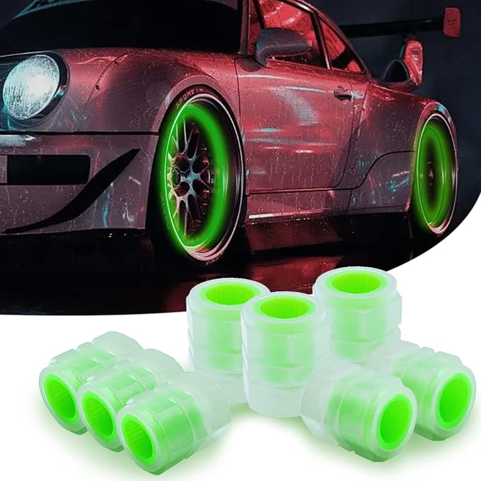 8PCS Car Tire Valve Stem Caps, Universal Noctilucent Waterproof Car Wheel Tire Caps, Suitable for Air Valve Caps for Cars, Motorcycles, Bicycles (Green)