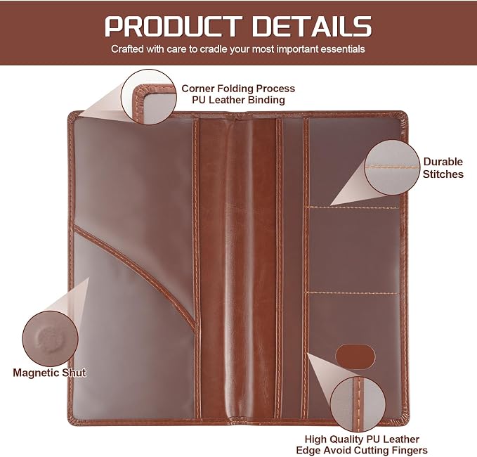 2Pack Car Registration and Insurance Holder,Car Document Holder for Cards License with Magnetic Shut,Vehicle Glove Box Car Organizer for Documents, Cards, License(Brown)