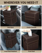 Car Trash Can with Lid, Leakproof Car Trash Bag Hanging Waterproof Automotive Garbage Can with Storage Pockets Mini Vehicle Trash Bin for Back/Front Seat(Brown,2.5 Gallon)