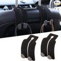KINIVA Car Seat Headrest Storage Hooks, Set of 2, Suede PU Leather, Double Hooks (Black)