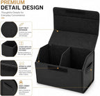 Car Trunk Organizer, Foldable Cargo Storage Box with Hook-and-Loop Lid, Suede & Faux Leather Trunk Organizer for SUV Sedan Truck, Adjustable Divider, Handles, Black, 19.7inches